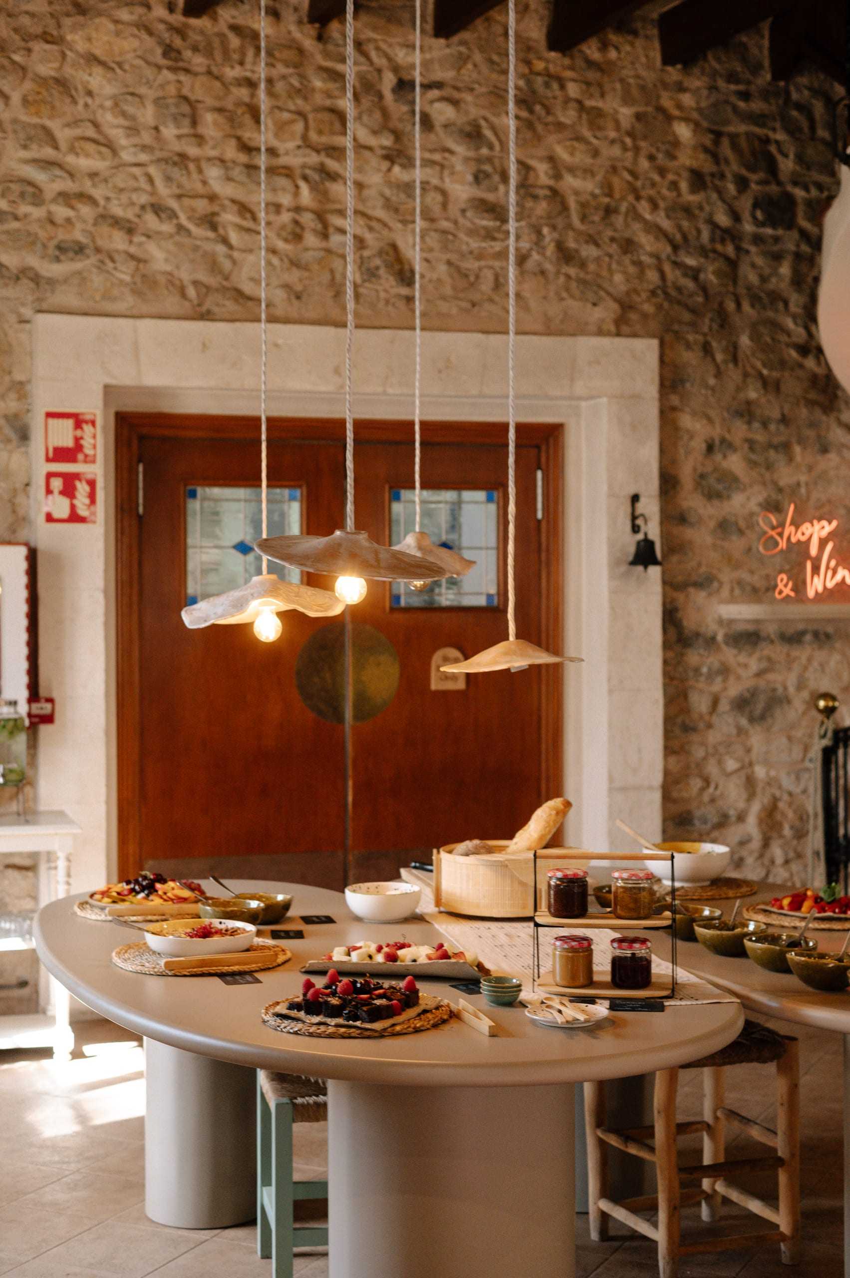 Breakfast buffet in the stone hall