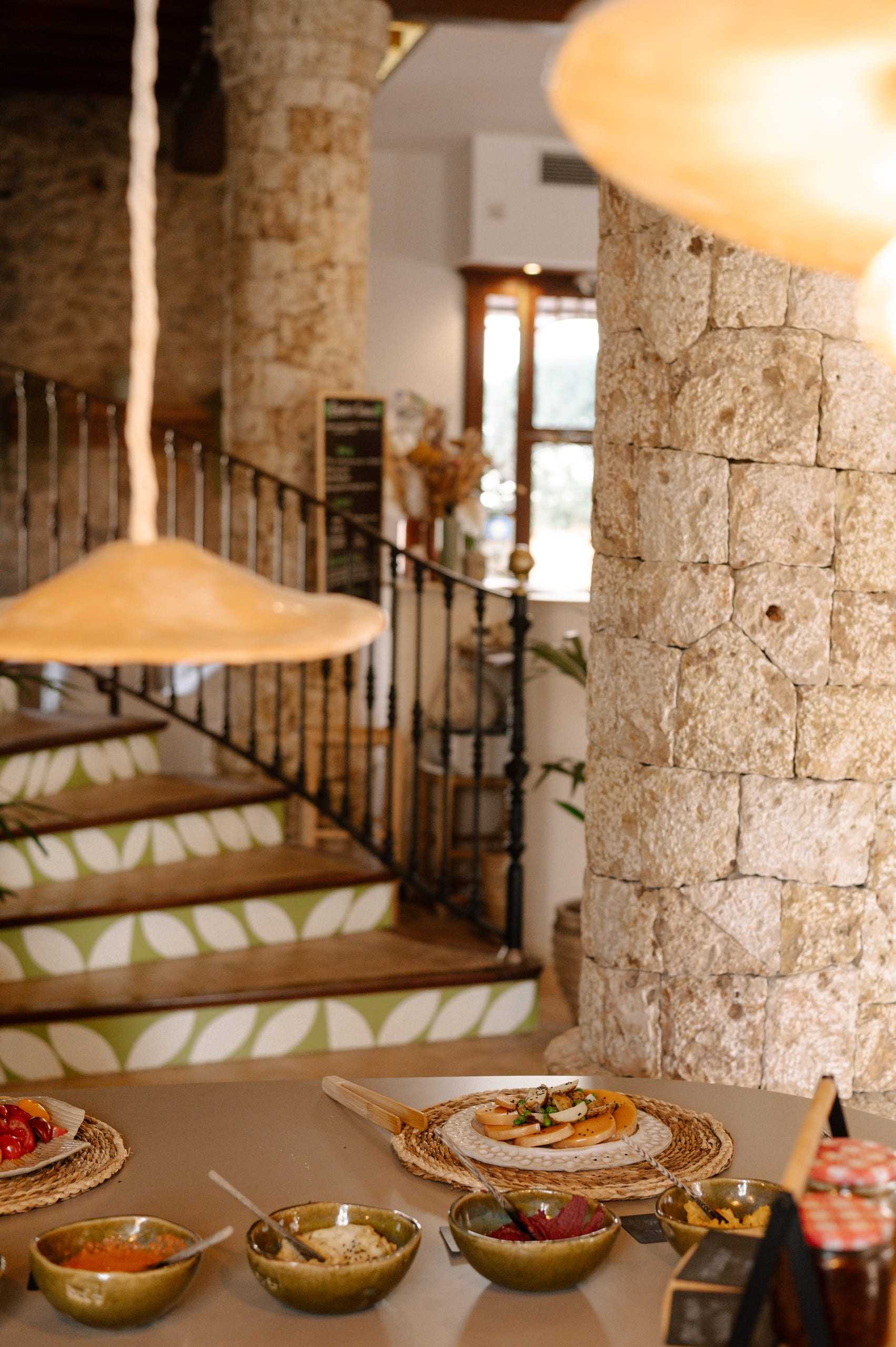 Breakfast buffet by the spiral staircase