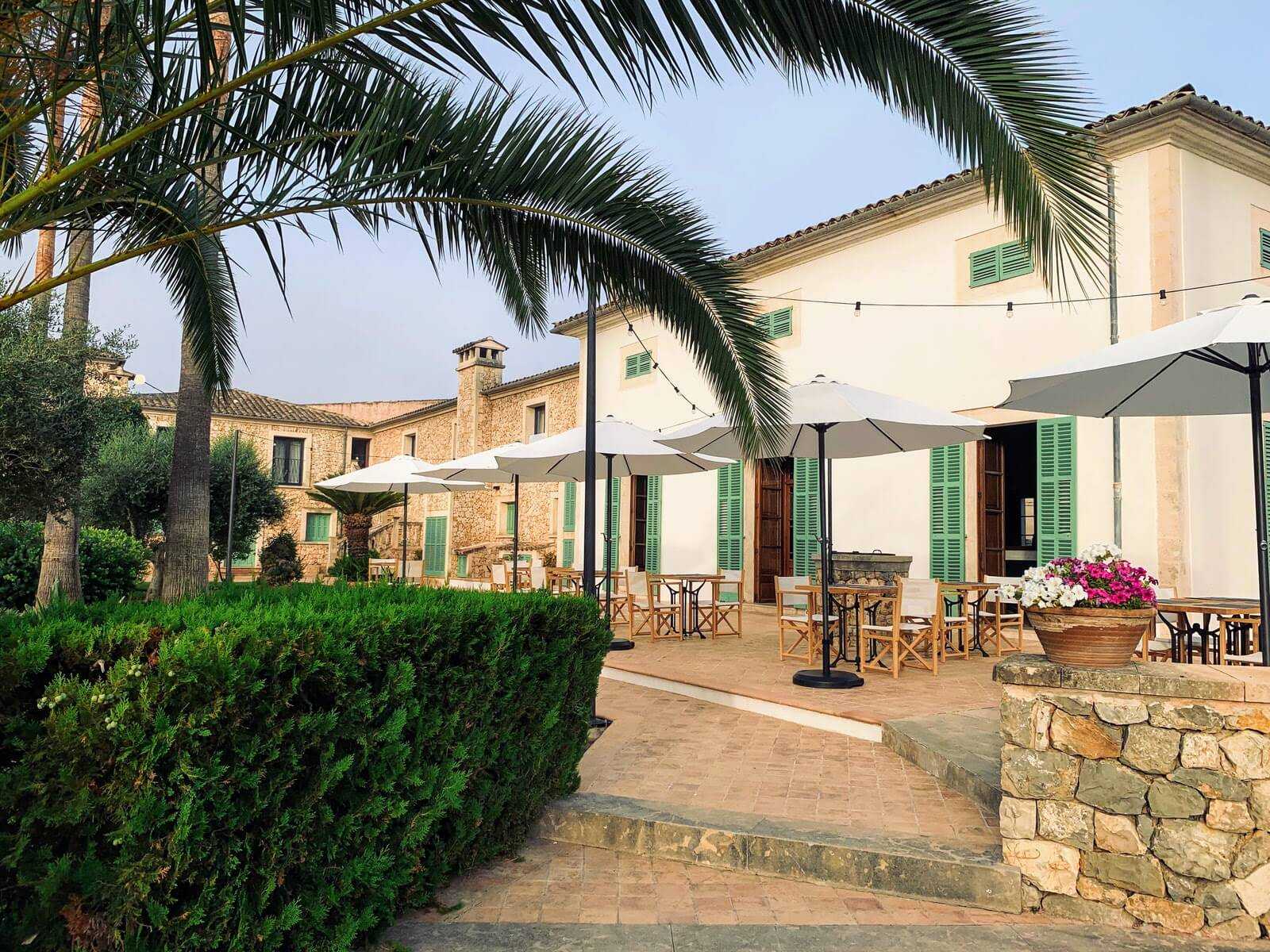 Patio and stone façade of the manor house