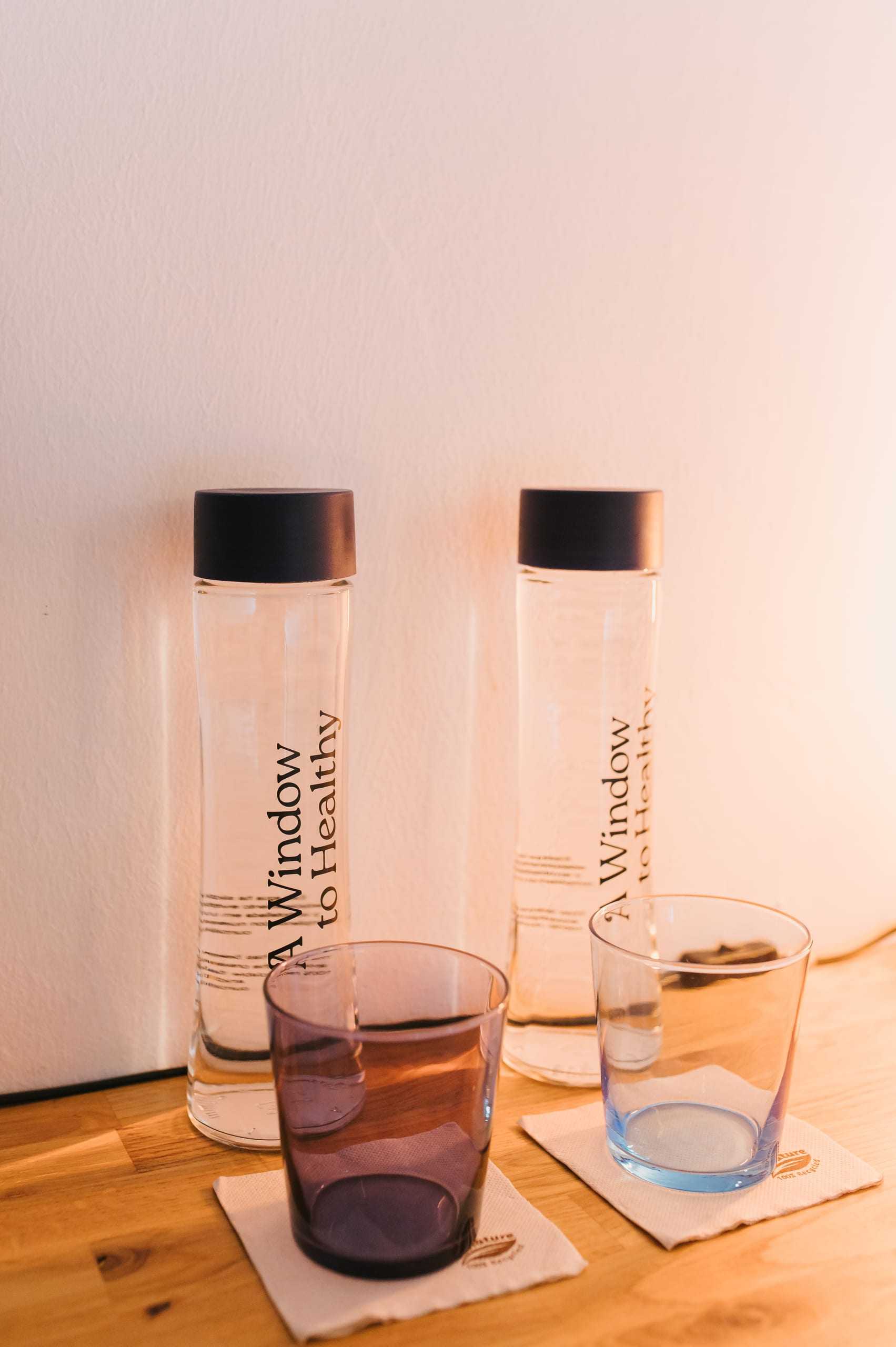 Reusable glass water bottles